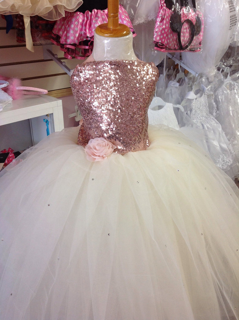 Rose Gold Sequin Girls Gold Flower Girl Dress Gold Sequin Ivory