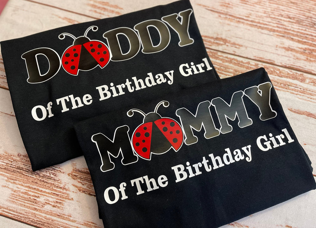 Camisas de cumpleaños familiares con tema de Lady Bug, camisa de mamá