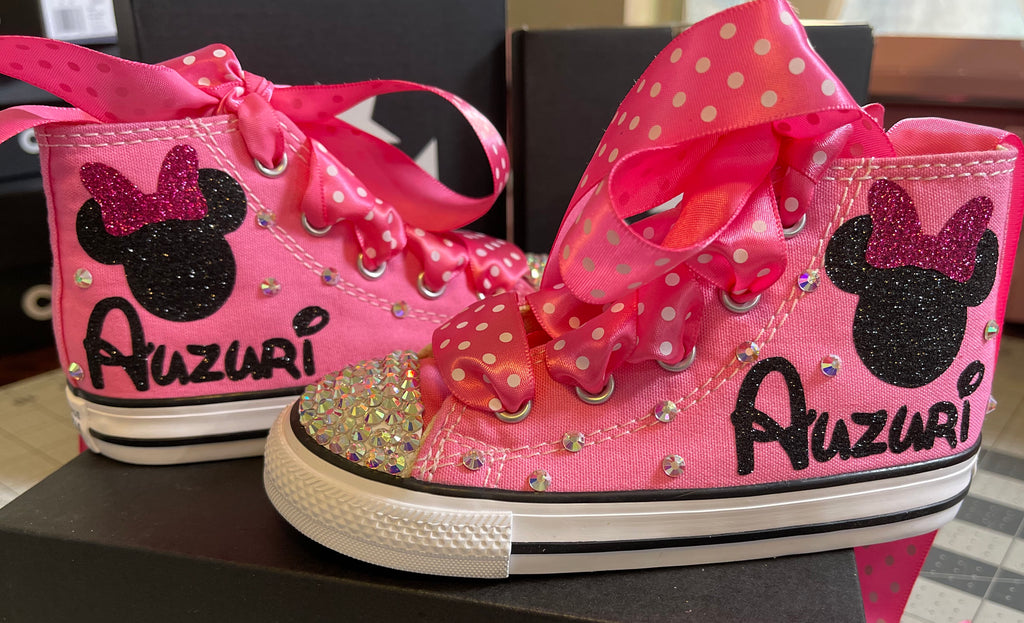 Minnie Mouse Personalized Bling Converse, Minnie Mouse Theme Shoes, Red Pink White or Black Themed Shoes 12 (Toddler) / Red Shoes