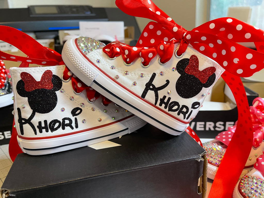 Minnie Mouse Personalized Bling Converse, Minnie Mouse theme shoes