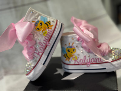 Bee Theme sneaker shoes,  Custom Safari bling chucks, Bumblebee Bling shoes