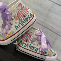 Dino Theme Sneakers shoes,  Custom Dinosaur bling converse, Dino Bling shoes