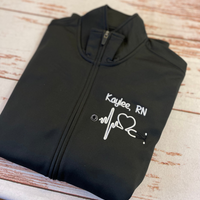 Personalized Nurse Full Zippered Jacket Sweatshirt | Personalized Nurse Polyester Jacket|Personalized Ladies Nurse/Doctor Heart Steth