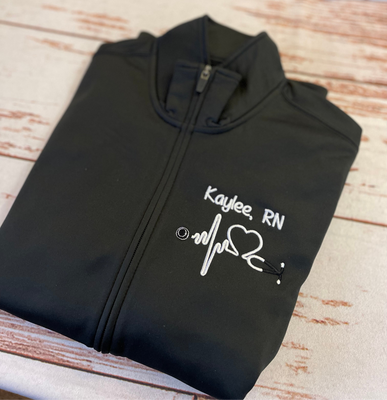 Personalized Nurse Full Zippered Jacket Sweatshirt | Personalized Nurse Polyester Jacket|Personalized Ladies Nurse/Doctor Heart Steth