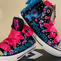 Coraline themed Custom bling converse, Coraline Bling shoes, Coraline custom Converse
