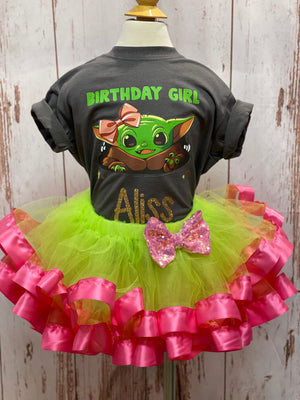 Baby Alien Tutu Birthday Outfit,Alien Birthday Outfit for Girls, Yoda Dress