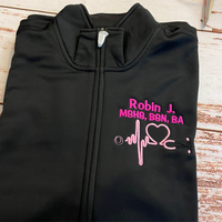 Personalized Nurse Full Zippered Jacket Sweatshirt | Personalized Nurse Polyester Jacket|Personalized Ladies Nurse/Doctor Heart Steth