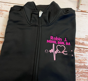 Personalized Nurse Full Zippered Jacket Sweatshirt | Personalized Nurse Polyester Jacket|Personalized Ladies Nurse/Doctor Heart Steth