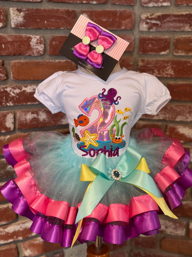 Under The Sea Theme Birthday Tutu Outfit, Under The Sea Dress, Ocean Theme Dress 18 Months / Tutu-Shirt-Hairbow