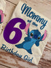 Lilo and Stitch Theme Family camisetas de cumpleaños, Stitch glitter camiseta de cumpleaños