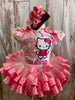 Kitty Birthday Outfit, Custom Kitty embroidery shirt, Kitty Birthday Dress