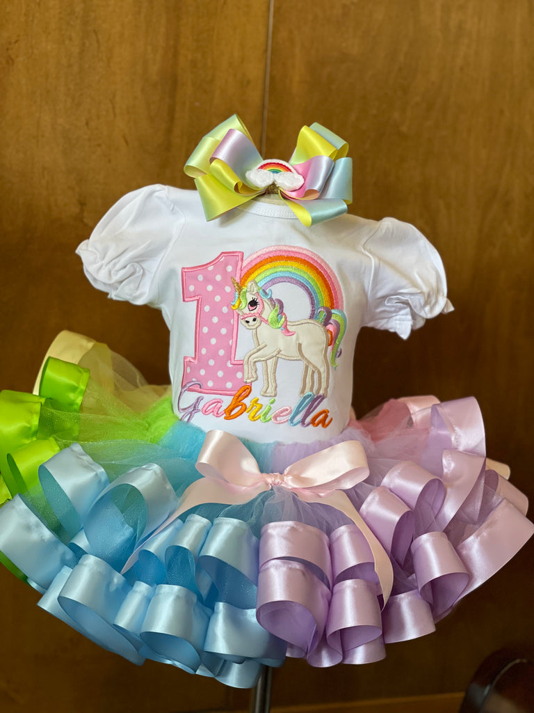 Unicorn Birthday Outfit,Pastel Rainbow Unicorn Tutu Set,Pastel Unicorn,Ribbon Tutu Outfit,First Birthday Dress,Unicorn Outfit,Personalized 2T / Tutu