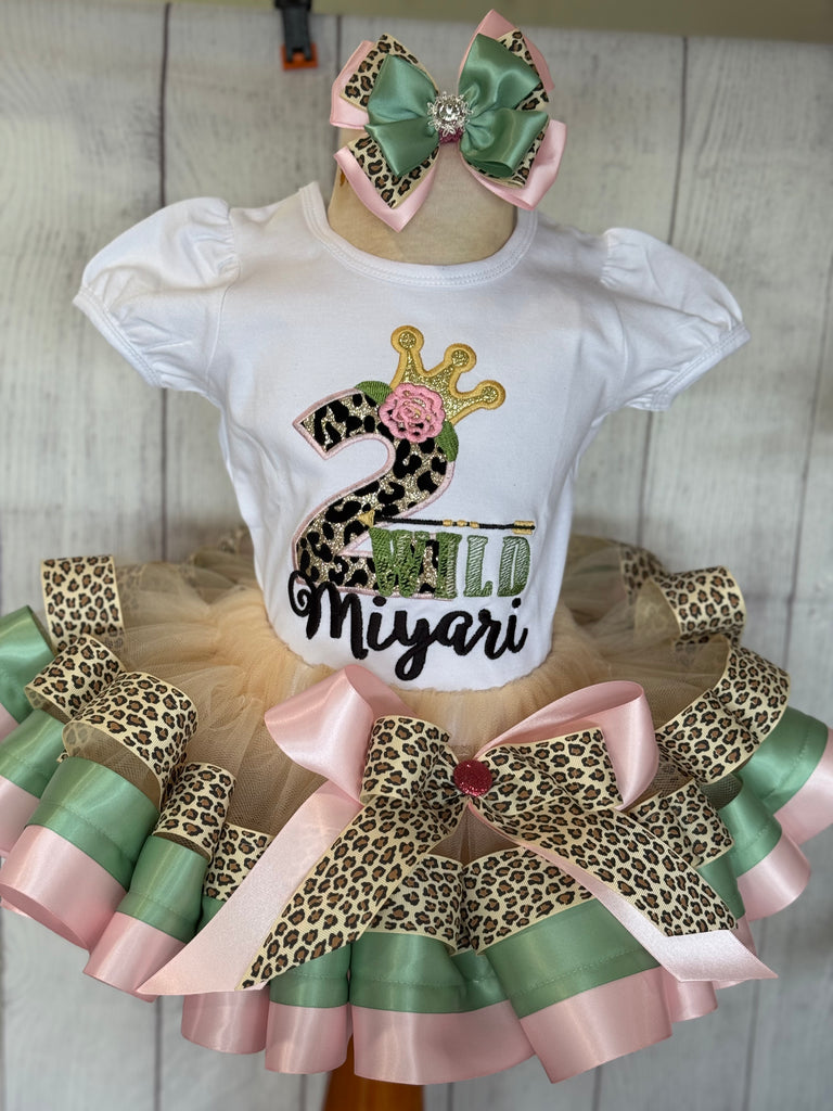 Wild Theme Birthday Outfit, Wild One, Two, Three Tutu, Safari Dress, Wild Theme Dress 3T / Tutu-Shirt-Hairbow