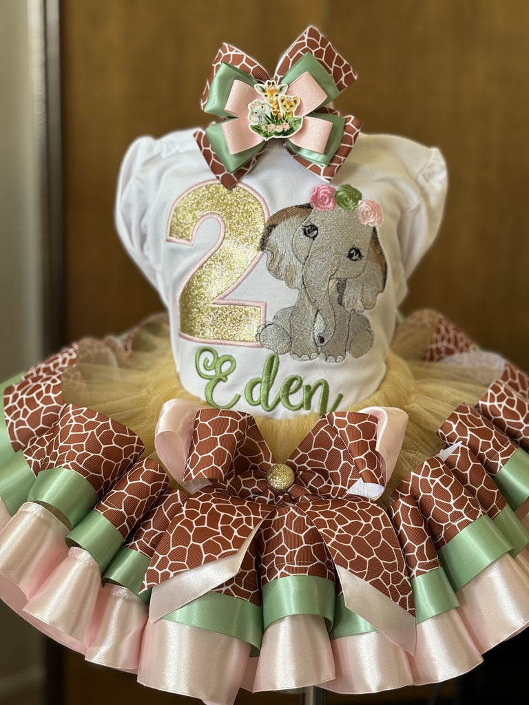 Elephant Theme Birthday Outfit, Wild One, Two, Three Tutu, Safari Giraffe Dress, Wild Theme Dress 5T / Tutu Only