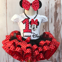 Classic Red and Black Miss mouse theme polka dot birthday outfit