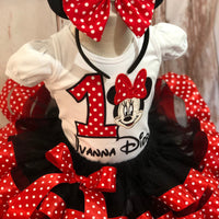 Classic Red and Black Miss mouse theme polka dot birthday outfit