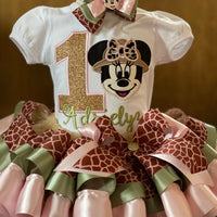Safari Minnie mouse birthday outfit, Minnie Mouse Ribbon Trim Dress safari tutu outfit, safari theme shirt