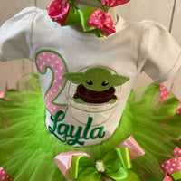 Baby Yoda Tutu Birthday Outfit,Baby Yoda Birthday Outfit for Girls, Baby Yoda Dress