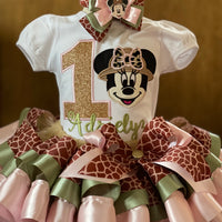 Safari Minnie mouse birthday outfit, Minnie Mouse Ribbon Trim Dress safari tutu outfit, safari theme shirt
