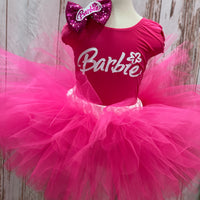 Barbie Hot Pink theme Tutu,Barbie Embroidery Birthday Shirt, Barbie birthday outfit,Barbie tutu dress,Birthday Princess Barbie