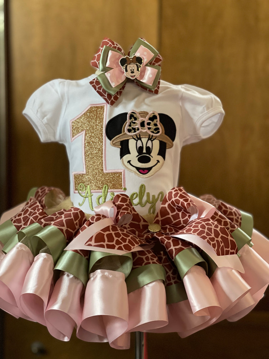 Safari Minnie mouse birthday outfit, Minnie Mouse Ribbon Trim Dress sa