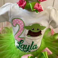 Baby Yoda Tutu Birthday Outfit,Baby Yoda Birthday Outfit for Girls, Baby Yoda Dress