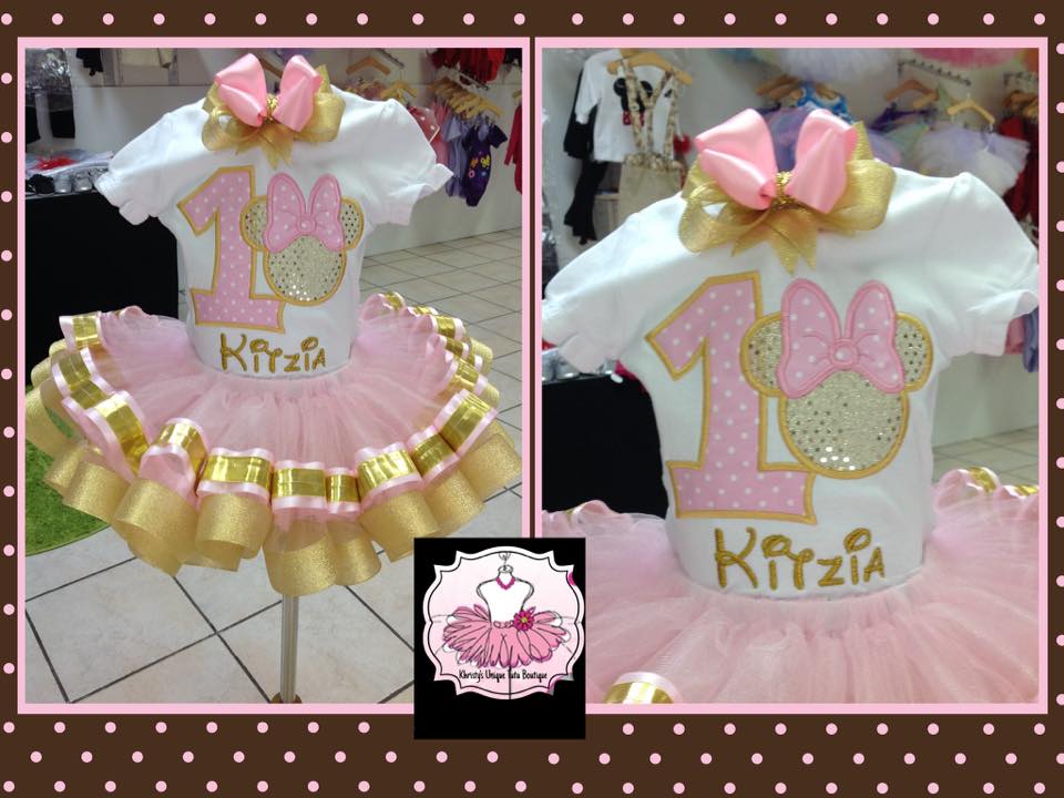 Pink and Gold Minnie Mouse Tutu Set, Minnie Mouse Dress, Minnie Mouse Pink and Gold Dress