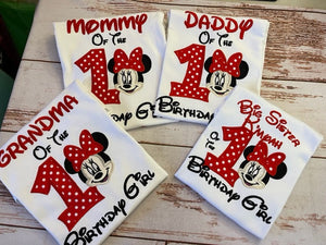 Minnie Mouse family embroidery birthday shirts, Minnie Mouse Mom shirt, Minnie Mouse Dad Shirt