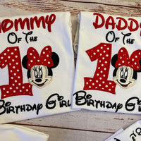 Minnie Mouse family embroidery birthday shirts, Minnie Mouse Mom shirt, Minnie Mouse Dad Shirt
