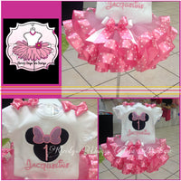 Minnie mouse cumpleaños, Minnie mouse 1er cumpleaños traje, Minnie cumpleaños camisa bebé niña cumpleaños traje, Minnie Mouse Pink Ribbon tutu