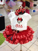 Minnie Mouse, Tutú de cinta, Camisa de cumpleaños de bordado personalizado, Conjunto de cumpleaños