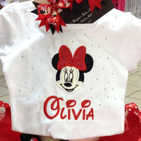 Minnie Mouse, Tutú de cinta, Camisa de cumpleaños de bordado personalizado, Conjunto de cumpleaños