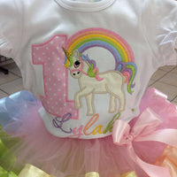 Unicorn Birthday Outfit,Pastel Rainbow Unicorn Tutu Set,Pastel Unicorn,Ribbon Tutu Outfit,First Birthday Dress,Unicorn Outfit,Personalized
