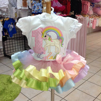 Unicorn Birthday Outfit,Pastel Rainbow Unicorn Tutu Set,Pastel Unicorn,Ribbon Tutu Outfit,First Birthday Dress,Unicorn Outfit,Personalized