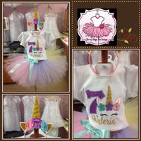 Tutú mágico de unicornio, camiseta de cumpleaños con bordado personalizado, conjunto de cumpleaños