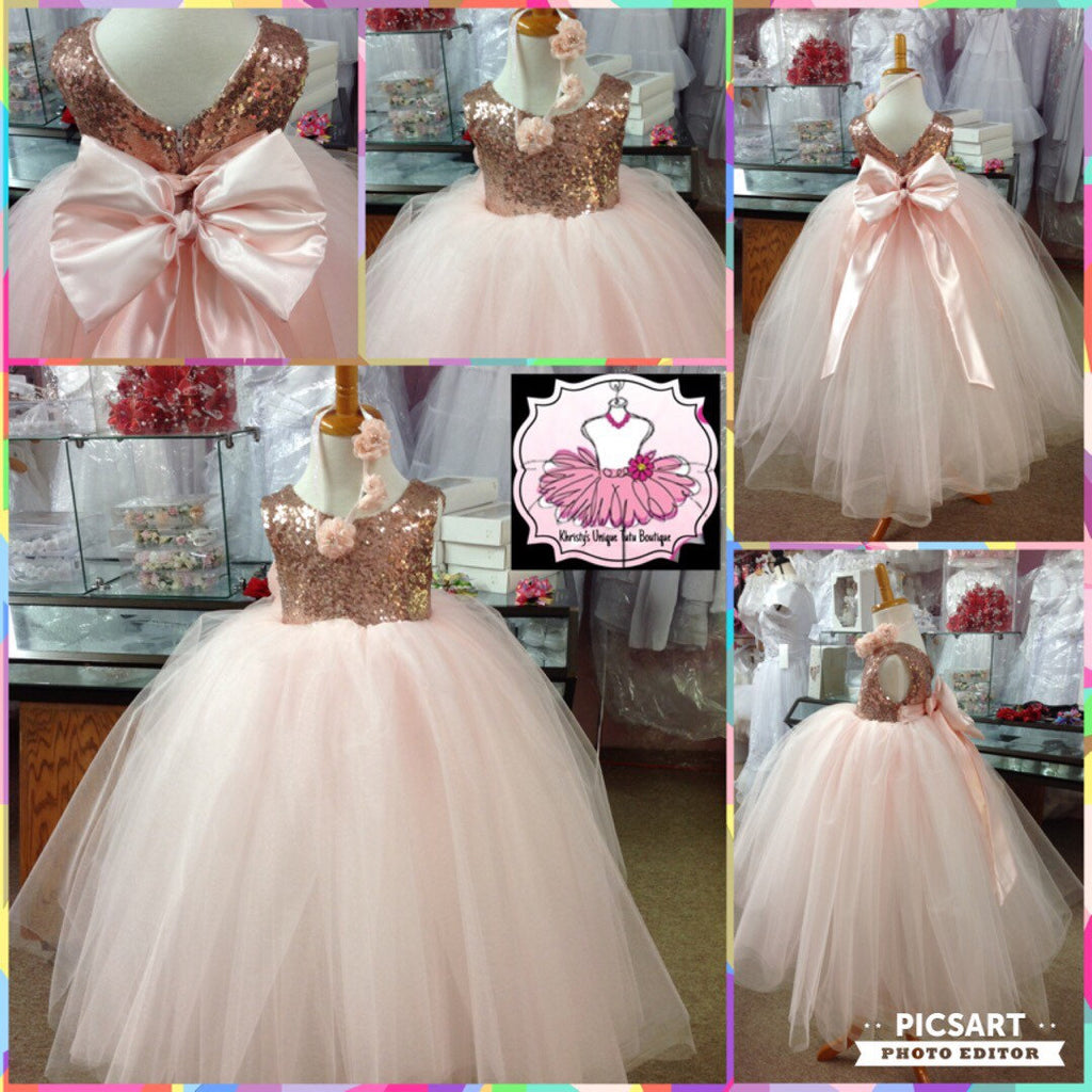 GRETA PEARLS Tulle Flower Girl Dress Blush Dress Wedding 