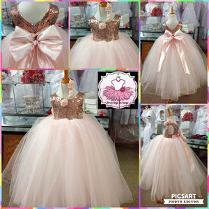 Rose Gold and Blush Flower Girl Dress,Rose Gold Sequin Tulle Bridesmaid Wedding Flower Girl Birthday Pageant Recital Blush dress