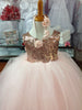 Vestido de niña de flores de oro rosa y rubor, tul de lentejuelas de oro rosa para dama de honor, boda, niña de las flores, desfile de cumpleaños, recital, vestido de rubor