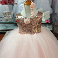 Vestido de niña de flores de oro rosa y rubor, tul de lentejuelas de oro rosa para dama de honor, boda, niña de las flores, desfile de cumpleaños, recital, vestido de rubor
