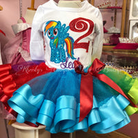 Rainbow Dash My Little Pony camiseta de cumpleaños, Rainbow Dash Ribbon Tutu Set - Rainbow Dash Pony Girl Birthday Set - Rainbow Dash Tutu