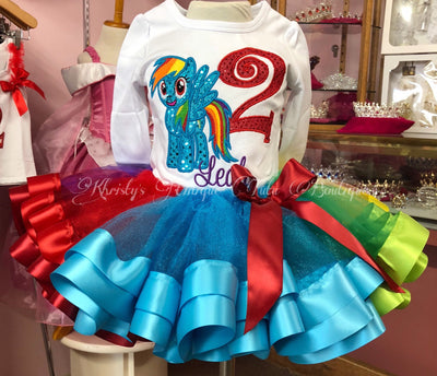 Rainbow Dash My Little Pony Birthday shirt, Rainbow Dash Ribbon Tutu Set - Rainbow Dash Pony Girl Birthday Set - Rainbow Dash Tutu
