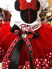 Tutú con adorno de cinta roja de Minnie Mouse, camisa de cumpleaños con bordado personalizado, traje de cumpleaños