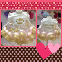Corona rosa y dorada, tutú de cinta, camisa de cumpleaños de bordado personalizado, traje de cumpleaños