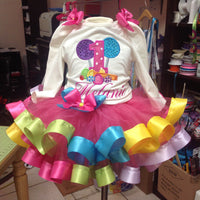 Tema de caramelo, cinta Tutu, Rainbow Candyland Cumpleaños Tutu Outfit Shirt Tutu Outfit (cualquier edad) Lollipop Candy Land