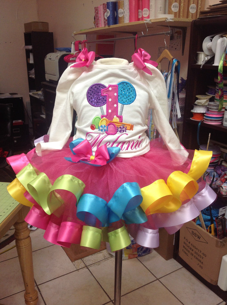 Candy theme ,Ribbon Tutu, Rainbow Candyland Birthday Tutu Outfit Shirt