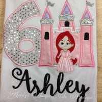 Camisa de cumpleaños del castillo de la princesa, camisa de cumpleaños del castillo, camisa de cumpleaños de la princesa o mono, bordado, personalizado, monograma, cualquier edad, para niñas