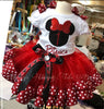 Minnie Mouse red ribbon trim Tutu, Custom Embroidery Birthday Shirt, Birthday outfit