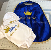 Traje y capa de bordado personalizado de príncipe de bebé, regalo de bebé, sombrero personalizado, traje de bebé, ropa de bebé, traje de niño recién nacido