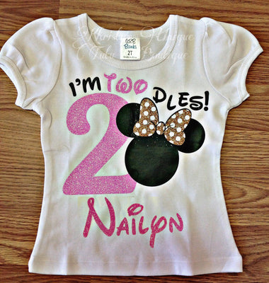 Minnie Mouse 2nd Birthday Shirt - Im Twodles shirt - Pink Gold Minnie Birthday Shirt - Minnie Shirt,Minnie Mouse Second Birthday Shirt