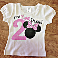 Camisa de cumpleaños de Minnie Mouse 2nd - Camisa Im Twodles - Camisa de cumpleaños de Minnie rosa - Camisa de Minnie - Minnie de lunares rosa